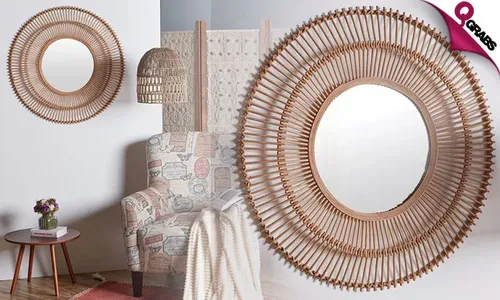 Bamboo Rattan Round Mirror!
